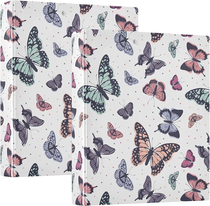 Butterfly Pastel Color Round Ring Binders 1.5 Inch Flora Insect Biology Natural by Wamika