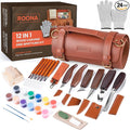 ROONA Wood Carving Kit, 25Pcs with Carving Knives, Chisel Set, Leather Strop, Sharpening Compound with Polisher, Gloves, Paint Set & Basswood Blocks – Whittling Knife Set with Rolling PU Leather Case