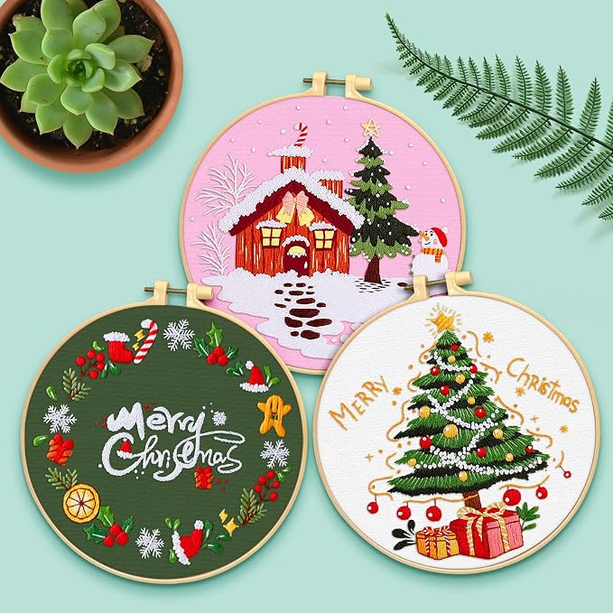 ERKOON 5 Sets Embroidery Kit for Beginners, Christmas Cross Stitch Set - Image 6