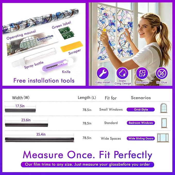 SOMWISE Rainbow Window Privacy Film, Heat Control, UV Blocking, Anti-Glare - Image 8