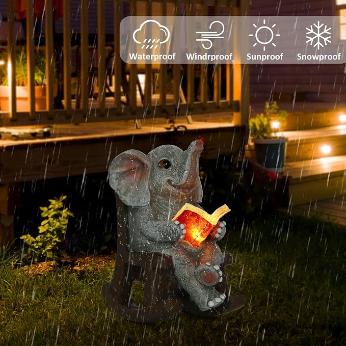 FOXMIS Garden Statues Elephant Outdoor Decor Lights, Lucky Miniature Elephant - Image 4