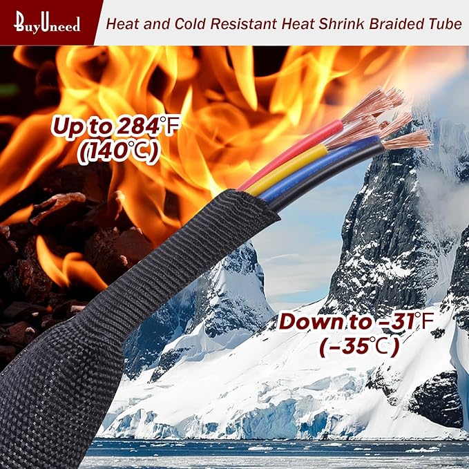 Heat Shrink Braided Sleeving Fabric Tubing 2 in 1 Wiring Harness Tubing Abrasion Resistant Cable Sleeve for Protection Wire/Sheath/Irregular Shape Hose (1"-24ft)