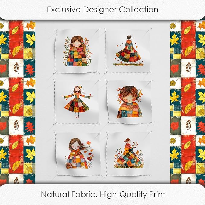 Autumn Girls Patchwork Cotton Fabric Panel – 6 Designs + Bonus Patchwork Sheet - Image 5