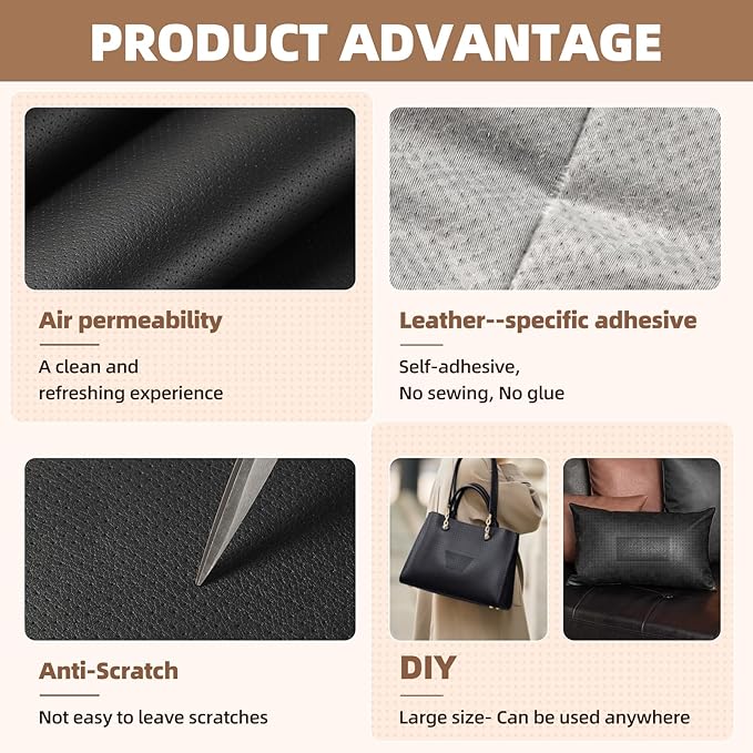 Leather Repair Patch, 17X79 inch Strong Sticky Repair Patch Self Adhesive Waterproof, DIY Large Vinyl Patches for Couches, Furniture, Sofa, Car, Chair (DBrown, 17X79 inch)