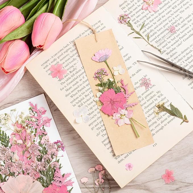 50pcs Pink Pressed Flowers Bulk, Romantic Dried Flower Leaves, Natural Pressed - Image 7