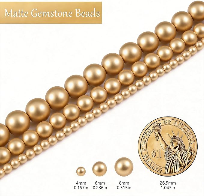 6mm Matte Gold Hematite Bead, 15-Inch Matte Round Loose Stone Beads - Image 3