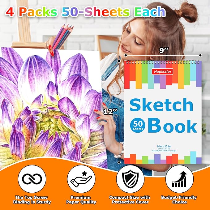 9" x 12" Sketch Book, Acid Free Artist Drawing Paper Pad - Image 2