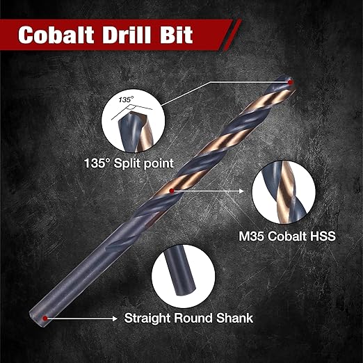29Pcs Cobalt Drill Bit Set 1/16"-1/2", 135 Degree Tip HSS with Black and Gold Finish with Storage Case, Twist Jobber Drill Bit Kit for Cast Iron, Hard Metal, Stainless Steel, Plastic and Wood