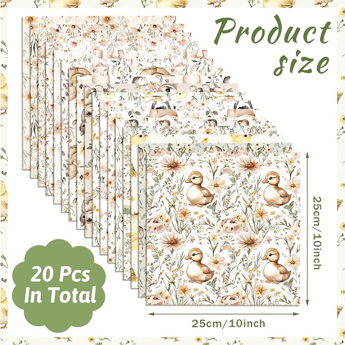 HunnmingRe 20 Pcs 10''x10'' Boho Farm Animal Quilting Fabric Square Cow Pink - Image 2