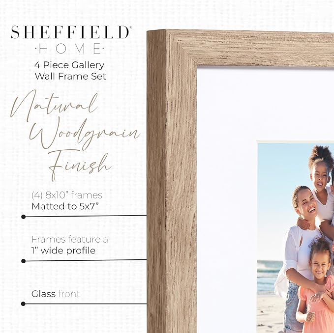 Sheffield Home 4 Piece Gallery Wall Frame Set, 8x10 Inch, Light Natural - Image 2