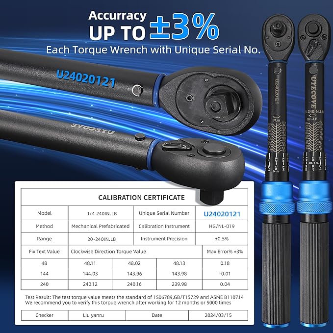 1/4-Inch Drive Click Torque Wrench, Dual-Direction Click Professional Torque Wrench 20-240IN.LB/27.12-325.44N.M, Dual Range Scales Graduated in IN.LB and N.M, Blue