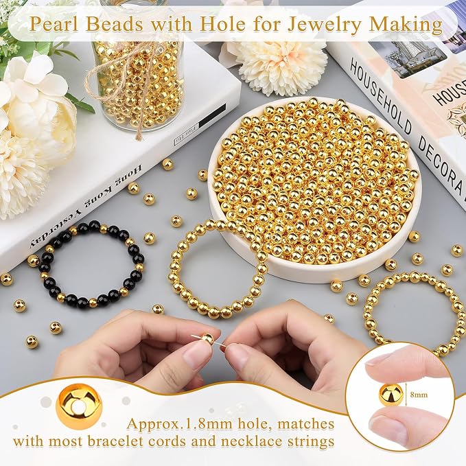 DUQGUHO 8mm Gold Beads for Jewelry Making Plastic Pearl Beads - Image 4