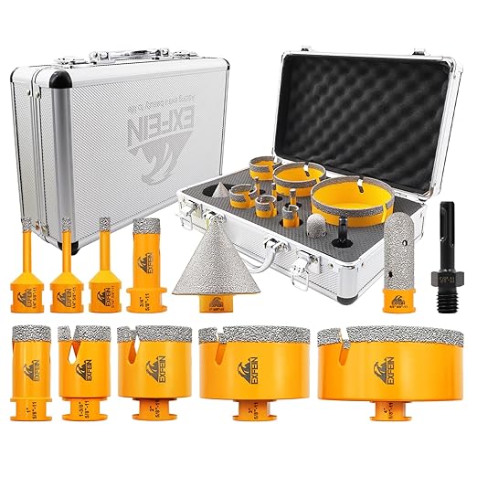 Diamond Tile Hole Saw Kit 12pcs - Diamond Core Drill Bits 6/6/8/19/25/35/50/75/102mm for Tile Porcelain Ceramic Marble with 20mm Finger Bit and 50mm Chamfer Bit Trimming Holes and SDS Adapter