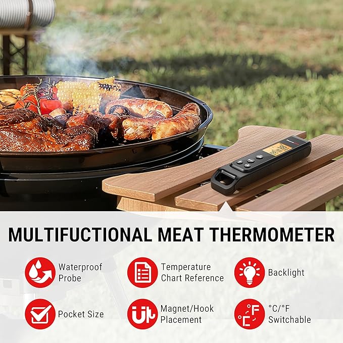 ThermoPro TP420 2-in-1 Instant Read Thermometer for Cooking, Infrared Thermometer Cooking Thermometer with Meat Probe, Non-Contact Laser Meat Thermometer for Griddle Grill Pizza Oven HVAC Pool, Black