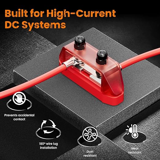 2PCS 5/16" M8 Dual Stud Bus Bar 12-48V 150A-250A Power Distribution Block – Heavy Duty Battery Terminal for Boat, Automotive, RV, Solar Systems with Protection Covers & Screws