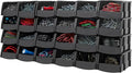 IRIS USA Stackable Storage Bins Open Front, 24 Pack, Plastic Hanging Organizer Caddy Basket for Hardware Crafts, Small Parts, Nuts and Bolts, Garage Tool Storage, Extra Small, Black