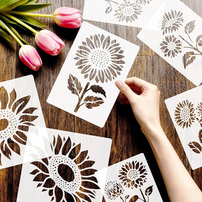 8pcs Giant Sunflower Wall Art Stencil Spring Flower Template - Image 3