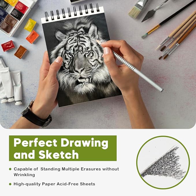 CONDA 5.5 x 8.5 Sketchbook Book, Top Spiral Bound Sketch Pad, 2 Pack, 80 Sheets - Image 5