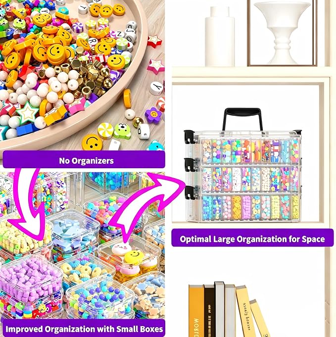 3-Tier Large Capacity Stackable Bead Organizer Box 90 Pcs, Portable Plastic - Image 7