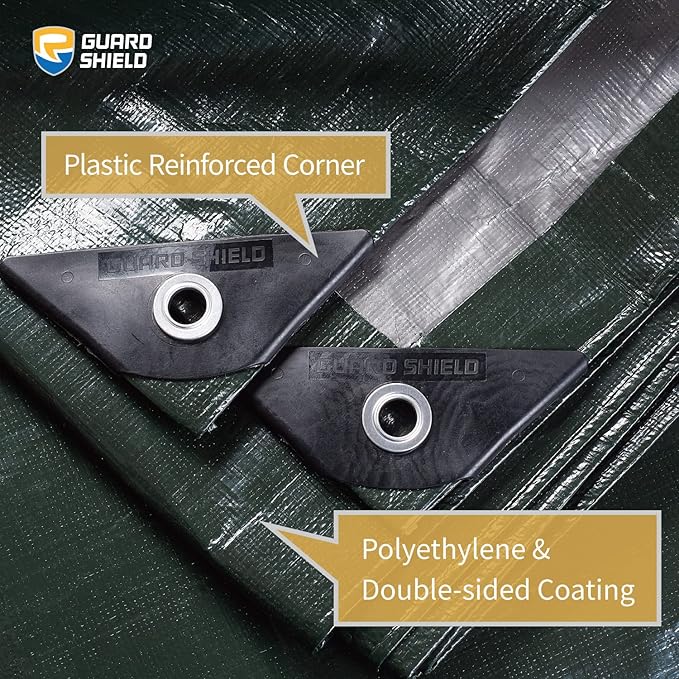 GUARD SHIELD Super Heavy Duty Green/Silver Poly Tarp Cover 10x20 Feet Waterproof 16mil Thick UV and Tear Resistant Tarpaulin with Grommets and Reinforced Edges