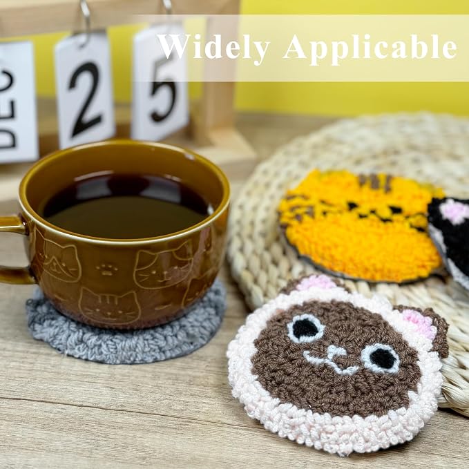 Morledoa Punch Needle Coasters Kit, Punch Needle Kits Adults Beginner, Cat - Image 5