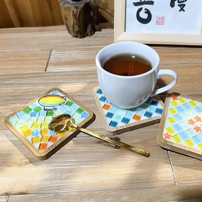 4PCS Mosaic Bamboo Coasters for Crafts, Blank Base Trays, Drinking Cup Coaster - Image 5