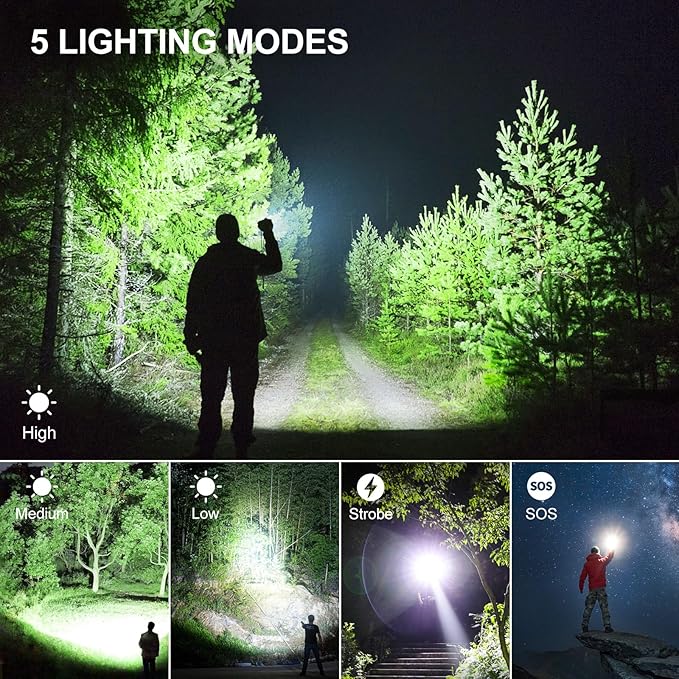 Rechargeable Flashlights 99000 High Lumens 2 Pack, Led Super Bright Flashlight with 5 Modes & IPX7 Waterproof, 15H Running Time, High Powered Flash Light for Home Camping Home Emergencies