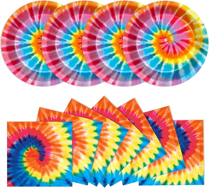 48Pcs Tie Dye Paper Plates and Napkins Rainbow Tie Party Decorations Dye by Qyeahkj