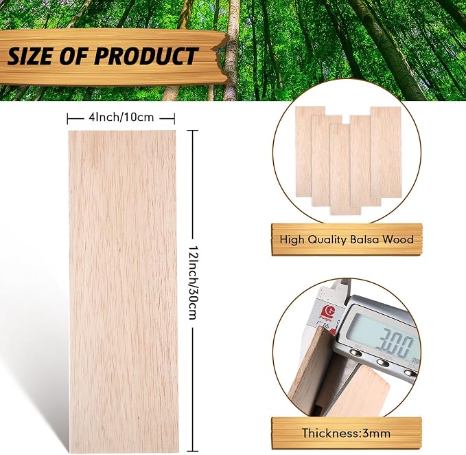 Namalu 10 Pack Balsa Wood Sheets 12 x 4 x 0.12 Inches-3 mm Thick Unfinished - Image 2