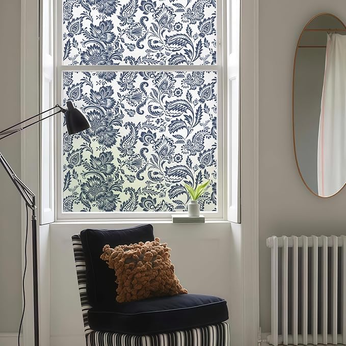 DKTIE Blue Bohemian Seamless Decorative Privacy Window Film Patterns Stain by Dktie