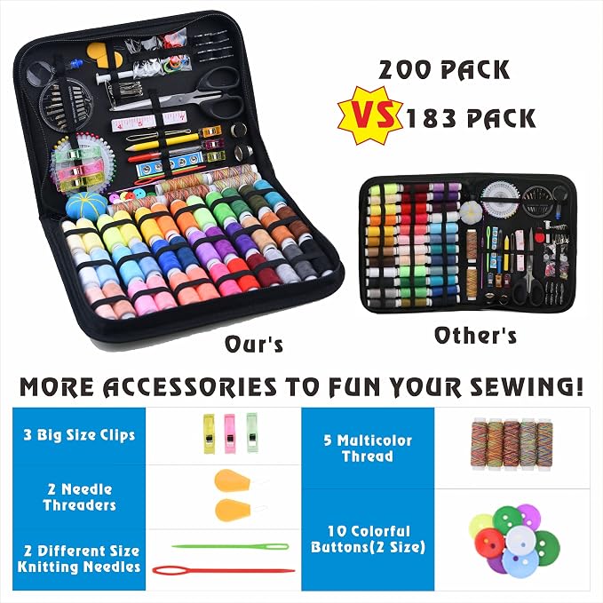 INSCRAFT Sewing Kit, 200 Premium Sewing Supplies, 41 XL Thread Spools, Suitable - Image 5