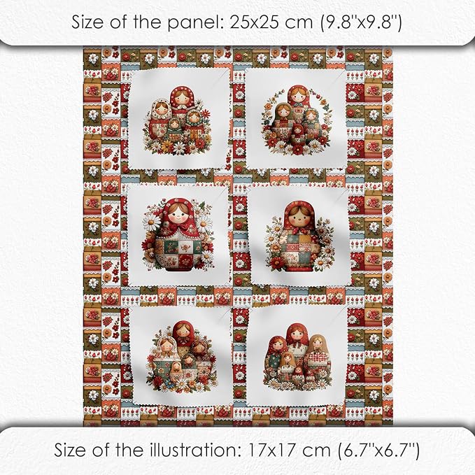 Matryoshka Patchwork Quilting Fabric Panel – 6× Blocks + Bonus Patchwork Sheet - Image 6
