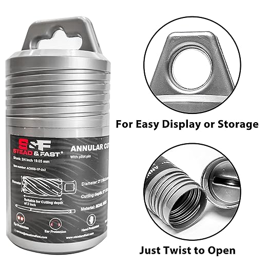 S&F STEAD & FAST Mag Drill Bits 2" Diameter 2" Cutting Depth, 1Pc, Annular Cutter with Pilot Pin for Magnetic Drill Press