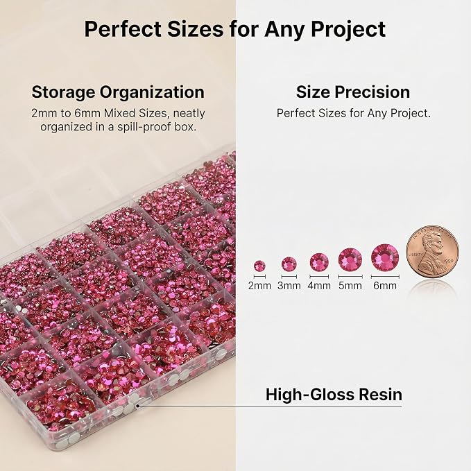 36000Pcs Dark Pink Rhinestones for Bedazzling, Flat Back Resin Rhine Stone - Image 3
