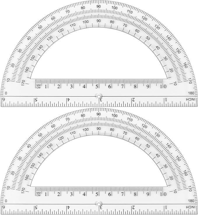 Plastic Protractor Math Protractors 180 Degrees for Geometry Classroom Student School Office Supplies, 6 Inch, Pack of 2 (Clear)