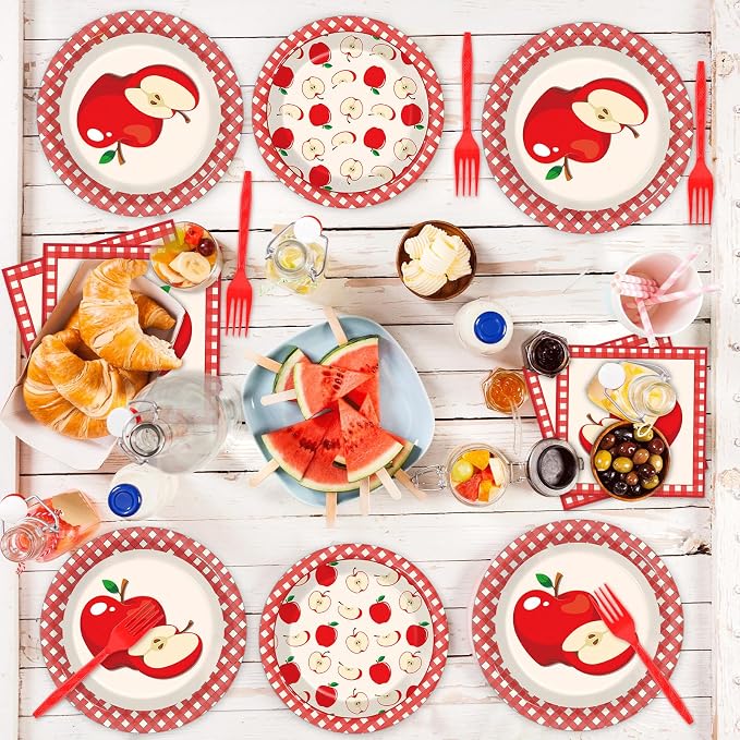 Qyeahkj 100 Pcs Apple Party Supplies Back to School Plates and Napkins Fruit - Image 6
