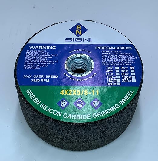 SIGNI 4 Inch Green Grinding Stone with 5/8-11 Thread (1 Pack, 4X2X5/8-11,120 Grit)