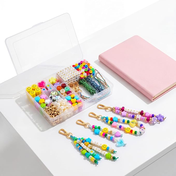 421 PCS DIY Beaded Keychain Making Kit, Bag Charm Craft Supplies – Acrylic - Image 5