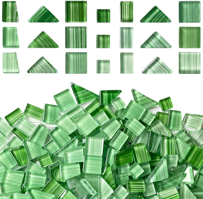 LITMIND 1.1LB Green Mix Striped Crystal Glass Mosaic Tiles – Assorted Shapes in by LITMIND