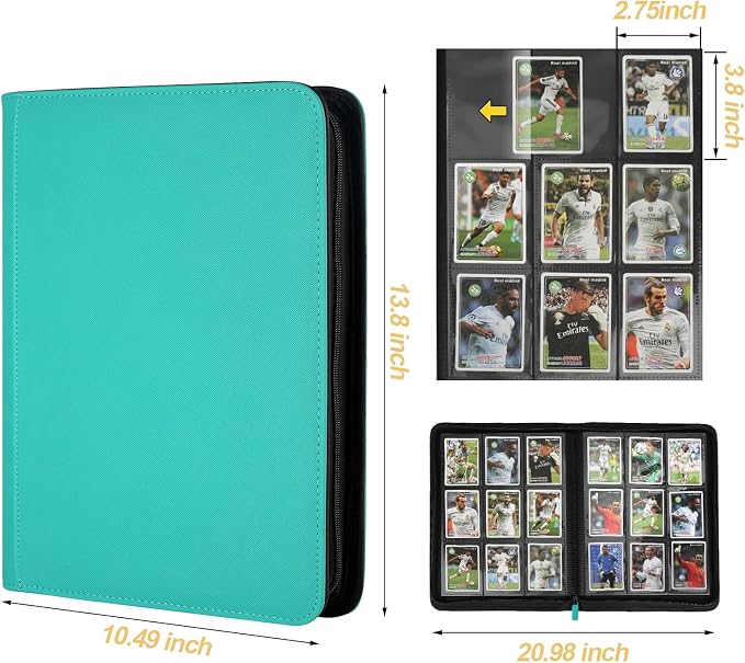 360 Cards Ringless 9-Pocket Side Loading Trading Card Binder, PU Zipper Fixed - Image 2