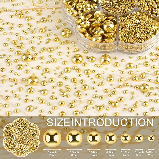 NACHLYNN 6480 Pcs Flat Back Pearl 7 Sizes Half Round Beads Gold - Image 2