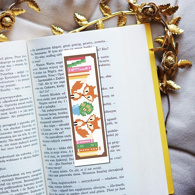 FREEBLOSS 6 Set Cross Stitch Bookmark Kits Fox Bookshelf Pattern Stamped - Image 5