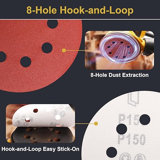 100 PCS 5 Inch Sanding Discs 150 Grit Hook and Loop Adhesive Round Sandpaper for Random Orbital Sander