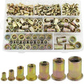 300pcs Metric Rivet Nut Assortment Kit，M3 M4 M5 M6 M8 M10 M12 Flat Head Rivnut Set, Metric Carbon Steel UNC Nutserts Rivnut, Zinc Plated, Flat Head Insert Nut Assort