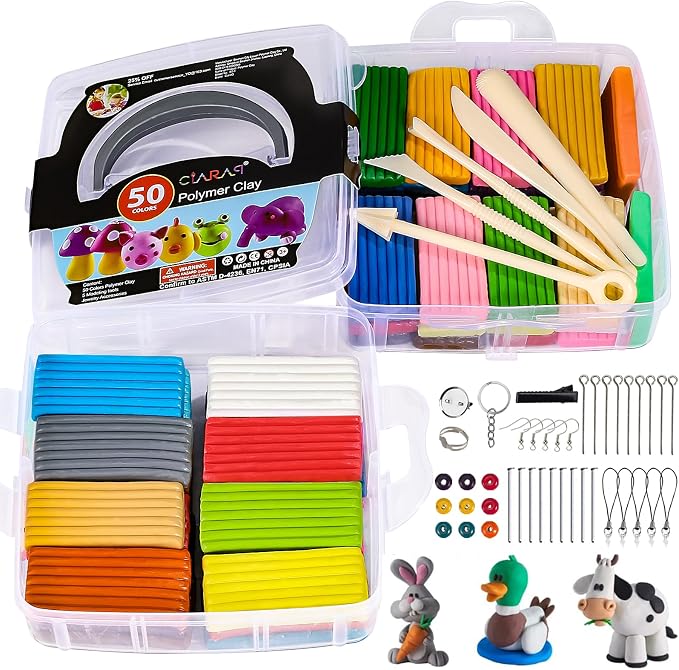 CiaraQ 50-Color Polymer Clay Oven Bake Modeling Kit | 5 sculpting tools - Image 2