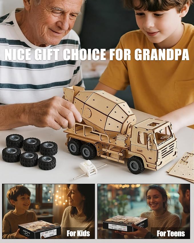 3D Wooden Puzzles Cement Mixer Truck - Image 7