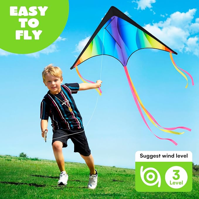 JOYIN Large Delta Kite Gradient Rainbow, Large Delta Beach Kite - Image 2