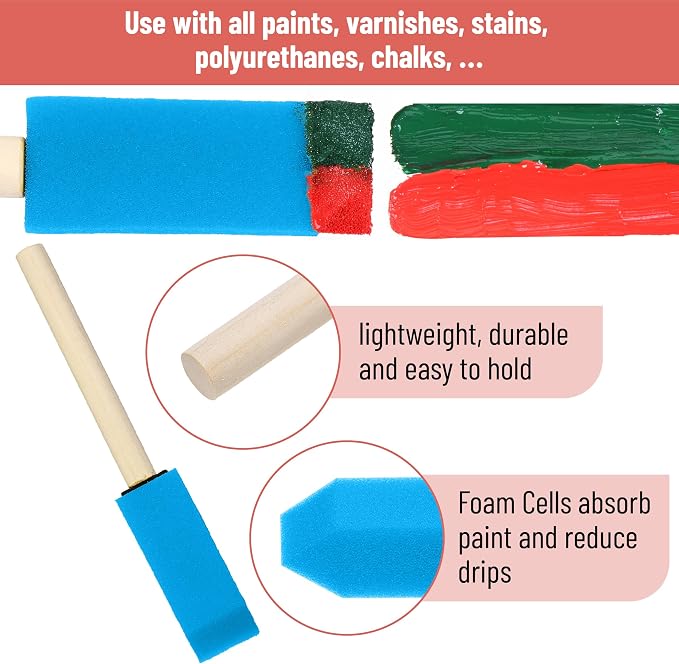 Bates- Foam Paint Brushes with Wood Handle, 1 Inch, 26 Pack, Sponge Brushes - Image 4