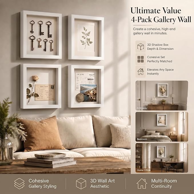 4 Pack 8x10Shadow Box Frame Set, Deep Wood Display Case - Image 6