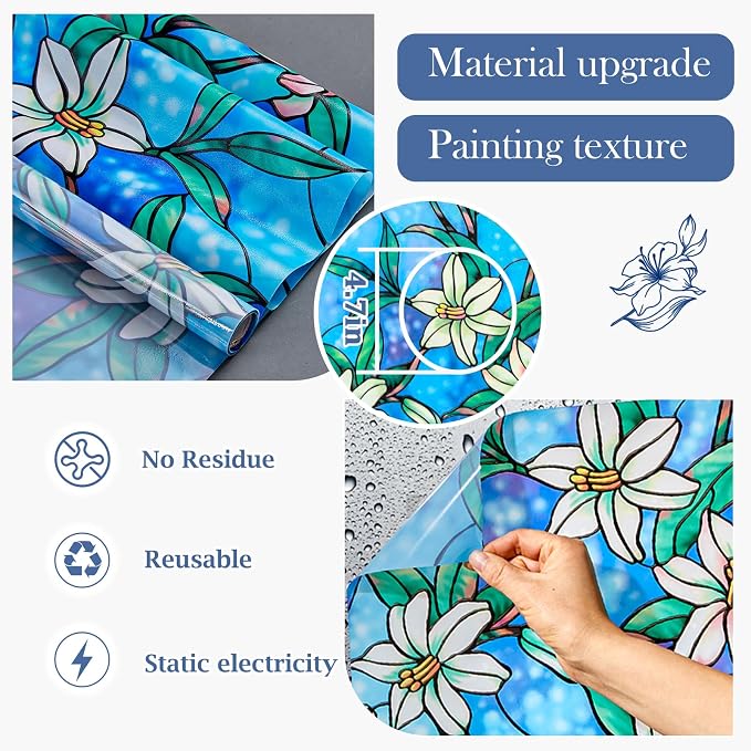 Coavas Static Cling Privacy Window Film, 96% UV & Heat Blocking, Stained Glass - Image 5